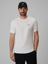 4F T-shirt regular gładki męski - biały XL. Białe t-shirty męskie 4f, m, bez wzorów, bez kołnierzyka. Za 59.99 zł.