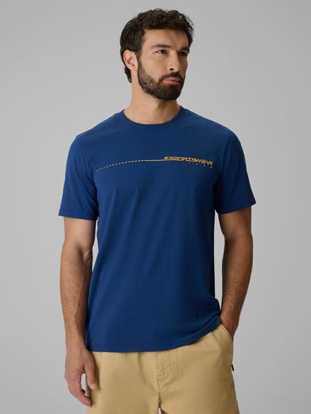4F T-shirt regular z nadrukiem męski - granatowy 3XL. Niebieskie t-shirty męskie 4f, m, bez wzorów, z bawełny, bez kołnierzyka. Za 59.99 zł.