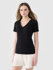 4F T-shirt slim gładki damski - czarny M. Czarne t-shirty damskie 4f, m, bez wzorów, z bawełny, bez kołnierzyka. W wyprzedaży za 39.99 zł.