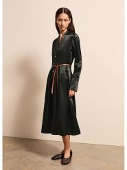 STEFANEL Sukienka w kolorze czarnym rozmiar: XS. Czarne sukienki damskie Stefanel, xs, bez wzorów, ze skóry, bez kołnierzyka, bez ramiączek, midi. Za 304.99 zł.