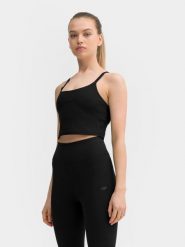 4F Crop top do jogi i pilatesu z materiałów z recyklingu damski XL. Czarne topy damskie 4f, m, bez wzorów, z materiału, bez kołnierzyka. W wyprzedaży za 29.99 zł.