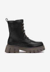 Czarne Botki na Platformie w Stylu Workerów ze Sznurowaniem Alirira. Czarne botki dziewczęce Renee, bez wzorów, bez ramiączek. Za 139.99 zł.