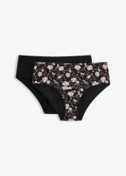 Figi menstruacyjne maxi, średnio wchłaniające, z bawełny organicznej (2 szt.). Czarne figi damskie bonprix, bez wzorów, z bawełny. Za 64.99 zł.