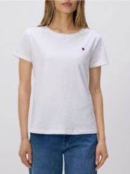 T-shirt z drobnym haftem - biały. Białe t-shirty damskie Reserved, l, bez wzorów, z bawełny, bez kołnierzyka. W wyprzedaży za 35.99 zł.