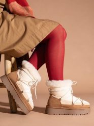 Gooce Skórzane botki zimowe "Warm" w kolorze jasnobrązowo-kremowym rozmiar: 39. Brązowe botki damskie Gooce, na zimę, z wełny, bez obcasa, na platformie, bez zapięcia. Za 260.99 zł.