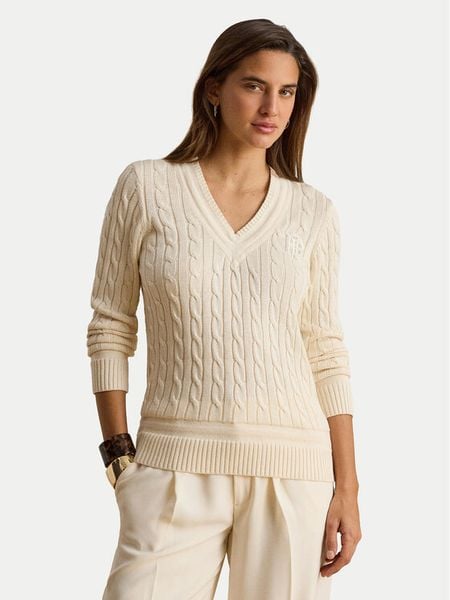 LAUREN RALPH LAUREN Sweter 200888795011 Kremowy Relaxed Fit. Białe swetry klasyczne damskie Lauren Ralph Lauren, s, z bawełny, bez kołnierzyka. Za 768.99 zł.