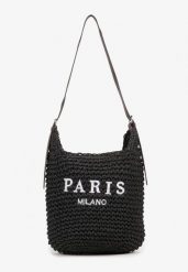 Czarna Shopper Torebka z Plecionki Ozdobiona Napisem Galanala. Czarne shopper bag damskie Renee, bez wzorów, z jeansu, bez dodatków. Za 109.99 zł.