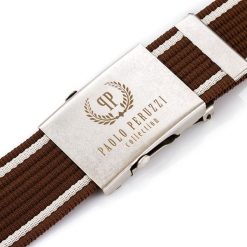 Pasek męski parciany do jeansów 115 cm brązowy paolo peruzzi pw-01-115. Brązowe paski męskie bez wzorów, z jeansu, eleganckie. Za 34.00 zł.