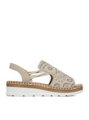 Rieker Sandały CEO-V1246-62 Beżowy. Brązowe sandały damskie Rieker, bez wzorów, ze skóry, bez obcasa, na koturnie. Za 329.99 zł.