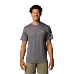T-shirt sportowy z krótkim rękawem męski Kwick Hike Back Graphic SS Tee. Czarne t-shirty męskie Columbia, m, bez wzorów, z elastanu, bez kołnierzyka. Za 149.99 zł.