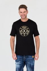 JUST CAVALLI Czarny t-shirt Fiche Gold. Czarne t-shirty męskie Just Cavalli, m, bez wzorów, bez kołnierzyka. W wyprzedaży za 349.99 zł.