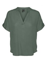 Vero Moda Koszulka "Beauty" w kolorze ciemnozielonym rozmiar: M. Zielone bluzki damskie Vero Moda, m, bez wzorów, z wiskozy, klasyczne, bez kołnierzyka, bez ramiączek. Za 96.60 zł.