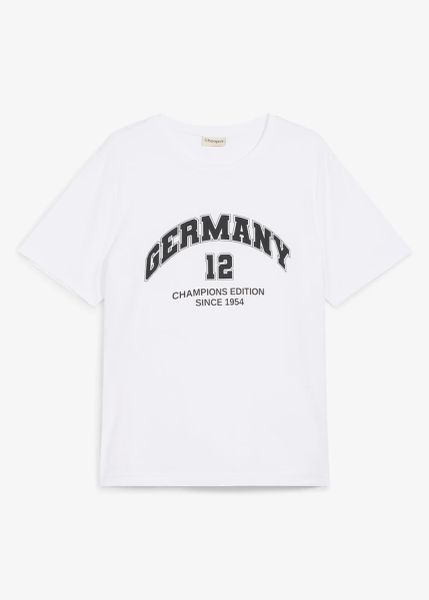 T-shirt z napisem Germany z czystej bawełny. Białe t-shirty męskie bonprix, m, bez wzorów, z bawełny, bez kołnierzyka. Za 19.99 zł.