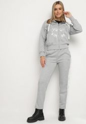 Szary Komplet Dresowy Rozpinana Bluza z Kapturem Spodnie z Napisami Semirwen. Szare bluzy z kapturem damskie Born2be, l, z dresówki. Za 139.99 zł.