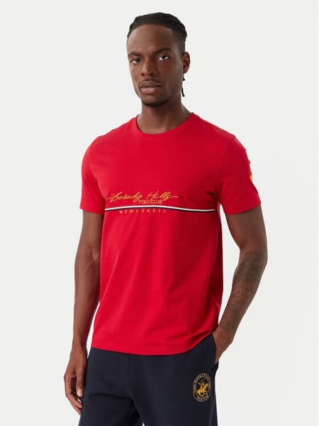 Beverly Hills Polo Club T-Shirt P-SS26M-TS1519 Czerwony Regular Fit. Czerwone koszulki polo męskie Beverly Hills Polo Club, m, bez wzorów, z bawełny, bez ramiączek. Za 120.99 zł.