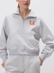Bluza ze stójką - jasnoszary. Szare bluzy bez kaptura damskie Reserved, l, z bawełny. W wyprzedaży za 39.99 zł.