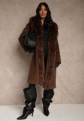 Brązowy Płaszcz z Odpinanym Futerkiem Lillvana. Brązowe płaszcze damskie Renee, l, bez wzorów, z jeansu, eleganckie. Za 349.99 zł.