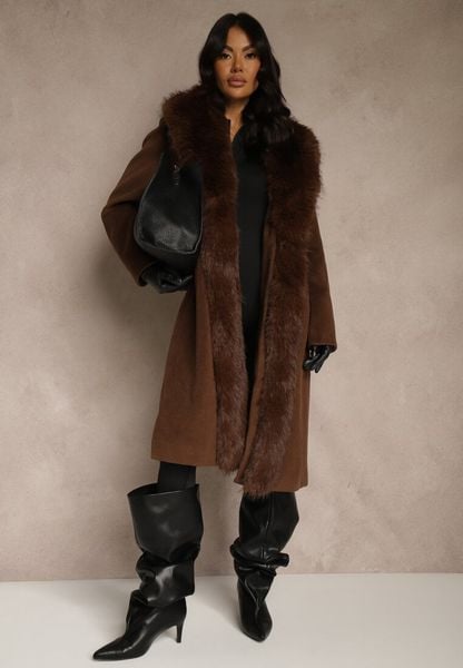 Brązowy Płaszcz z Odpinanym Futerkiem Lillvana. Brązowe płaszcze damskie Renee, l, bez wzorów, z jeansu, eleganckie. Za 349.99 zł.