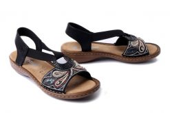 RIEKER 608B4-00 black, sandały damskie. Czarne sandały damskie Rieker, bez wzorów, z gumy, bez obcasa. Za 239.92 zł.