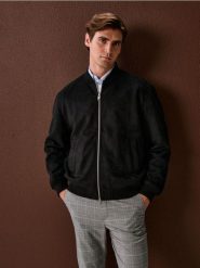 Kurtka bomberka z elastycznym pasem - czarny. Czarne kurtki męskie Sinsay, l, bez wzorów, bez kaptura. Za 99.99 zł.