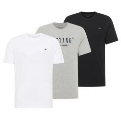 3-Pak T-Shirt Mustang Style Alex Biały Czarny Szary. Białe t-shirty męskie Mustang, uniwersalny, bez wzorów, bez kołnierzyka. W wyprzedaży za 119.99 zł.