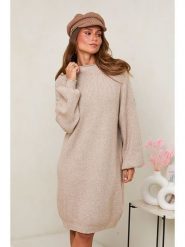 Soft Cashmere Sukienka dzianinowa w kolorze beżowym rozmiar: 38/40. Brązowe sukienki damskie Soft Cashmere, bez wzorów, z dzianiny, klasyczne, bez kołnierzyka, bez ramiączek, midi. Za 161.73 zł.