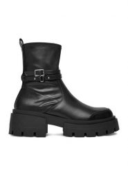DeeZee Botki W4LH101008D Czarny. Czarne botki damskie DeeZee, z materiału, bez obcasa, na płaskiej podeszwie, bez zapięcia. Za 219.99 zł.