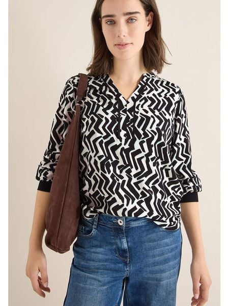 Cecil Bluzka w kolorze czarno-białym rozmiar: XXL. Białe bluzki damskie Cecil, xxl, bez wzorów, z wiskozy, bez kołnierzyka, bez ramiączek. Za 100.04 zł.