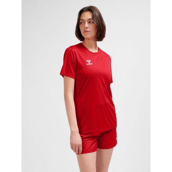 HUMMEL bluzka sportowa damska ESSENTIAL JERSEY. Czerwone bluzki sportowe damskie HUMMEL, z jersey, bez kołnierzyka, bez ramiączek. Za 59.99 zł.