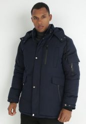 Granatowa Kurtka Parka z Kapturem Lazora. Niebieskie kurtki męskie Born2be, na zimę, m, bez wzorów. Za 289.99 zł.