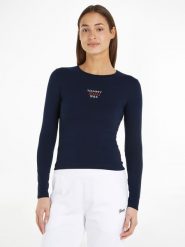 TOMMY JEANS Koszulka w kolorze granatowym rozmiar: S. Niebieskie bluzki damskie Tommy Jeans, s, bez wzorów, z jeansu, bez kołnierzyka, bez ramiączek. Za 114.17 zł.