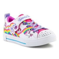 Buty Skechers Twinkle Toes S Lights Twinkle Sparks Jumpin Clouds 314809L-WMLT wielokolorowe. Białe buty sportowe dziewczęce bez wzorów, z materiału, bez zapięcia. Za 331.10 zł.