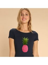 WOOOP Koszulka "Floral pineapple" w kolorze granatowym rozmiar: L. Niebieskie bluzki damskie Wooop, l, bez wzorów, z bawełny, bez kołnierzyka, bez ramiączek. Za 79.77 zł.