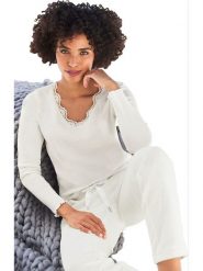 Heine Koszulka w kolorze kremowym rozmiar: 44. Brązowe bluzki damskie Heine, bez wzorów, z bawełny, bez kołnierzyka. Za 53.17 zł.