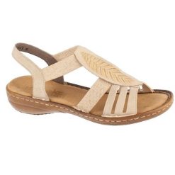 Sandały Rieker beżowe z elastycznym zapięciem. Brązowe sandały damskie Rieker, bez wzorów, z syntetyku, bez obcasa. Za 270.30 zł.