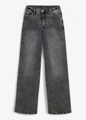 Jeansy Marlena z ćwiekami, high waist. Szare jeansy damskie bonprix, z podwyższonym stanem. Za 169.99 zł.