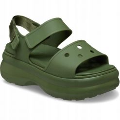 Sandały dla Kobiet Crocs Soho Y-Strap Sandal. Zielone sandały damskie Crocs, bez wzorów, z materiału, bez obcasa, na platformie. Za 289.99 zł.