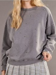 Bluza z efektem sprania i kryształkami - szary. Szare bluzy bez kaptura damskie Sinsay, l. W wyprzedaży za 25.99 zł.