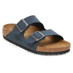 Klapki dla dorosłych Birkenstock Arizona BS. Niebieskie klapki damskie Birkenstock, bez wzorów, z materiału, bez obcasa. Za 279.00 zł.