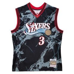 Marmurowa koszula Philadelphia 76ers NBA Team Swingman 2000/01. Czarne koszule damskie Mitchell & Ness, bez wzorów, z poliesteru, bez kołnierzyka, bez ramiączek. Za 623.00 zł.