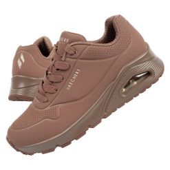 Buty sportowe damskie Skechers Uno Air. Brązowe buty sportowe na co dzień damskie Skechers, bez wzorów, ze skóry, trekkingowe. Za 309.00 zł.