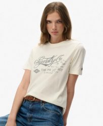 Superdry Industry Workwear Relaxed T‑Shirt z organicznej bawełny, kremowy. Białe t-shirty damskie Superdry., uniwersalny, bez wzorów, z bawełny, bez kołnierzyka. Za 197.65 zł.