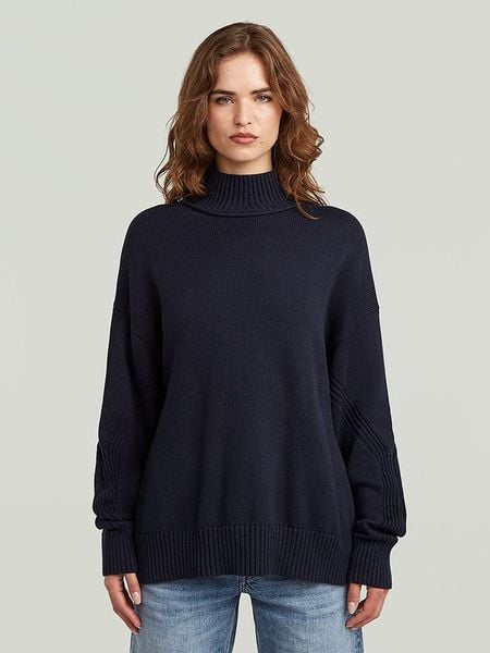 G-Star Sweter w kolorze granatowym rozmiar: S. Niebieskie golfy damskie G-Star, s, bez wzorów, z bawełny, bez ramiączek. Za 194.95 zł.
