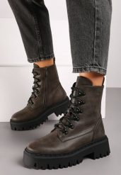 Szare Masywne Botki Trapery na Platformie w Stylu Militarnym Verola. Szare botki damskie Born2be, z dzianiny, bez obcasa, na platformie. Za 169.99 zł.