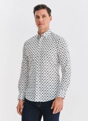 Biała koszula w niebieski wzór geometryczny. Białe koszule męskie Pako Lorente, m, bez wzorów, z bawełny, bez kołnierzyka, bez ramiączek. Za 199.99 zł.