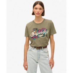 Damska koszulka na co dzień Superdry Tattoo Script. Zielone bluzki sportowe damskie Superdry., bez wzorów, bez ramiączek. Za 169.00 zł.