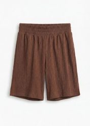 Szorty z gumką w talii z krepy. Brązowe szorty damskie bonprix, bez wzorów. Za 72.99 zł.