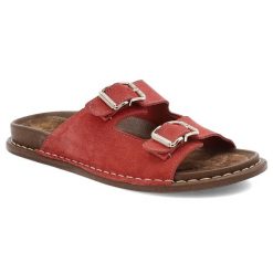 Czerwone Klapki Artiker Wygodne Obuwie Damskie. Czerwone klapki damskie Artiker, bez wzorów, z zamszu, bez obcasa. Za 233.99 zł.