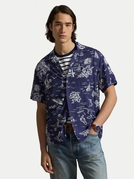 Polo Ralph Lauren Koszula 710B14282001 Granatowy Classic Fit. Niebieskie koszule męskie Polo Ralph Lauren, l, bez wzorów, z wiskozy, bez kołnierzyka, bez ramiączek. Za 969.99 zł.