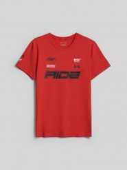 4F T-shirt slim z nadrukiem męski - czerwony M. Czerwone legginsy damskie 4f, m, bez wzorów, z bawełny, bez kołnierzyka. Za 79.99 zł.